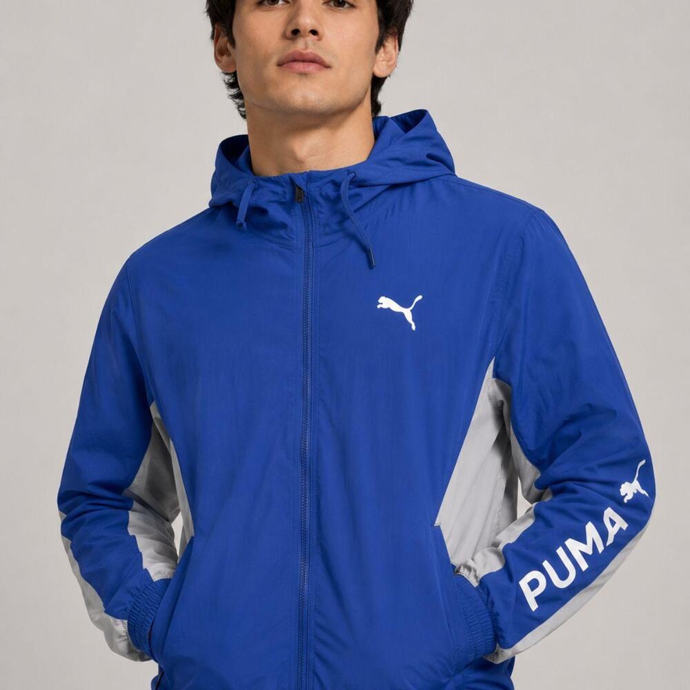 Puma blue hooded windbreaker jacket